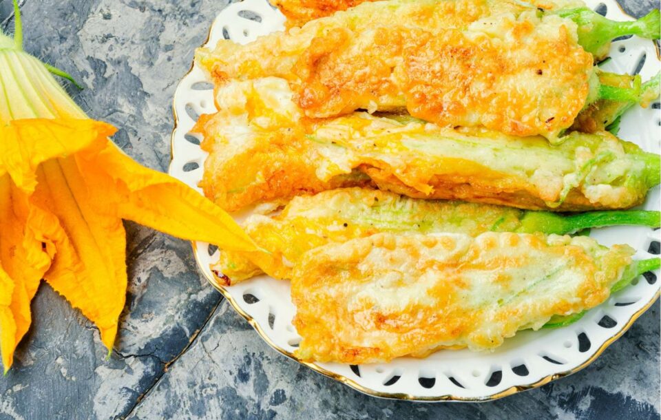 Fiori di zucca con patella con acqua frizzante | Acqua Sorgesana